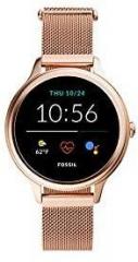 Fossil Gen 5E Women's Smartwatch with stainless steel mesh strap, Full Touch, AMOLED screen, Bluetooth calling, and Built in GPS FTW6068