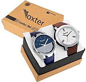 Foxter Quartz Movement Analogue Display Multicoloured Dial Men's Watch ARMBLK~27GREY~27SMILY Pack of 2