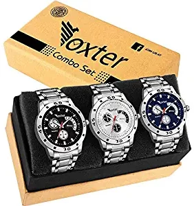 Quartz Movement Analogue Display Multicoloured Dial Men's Watch ARMBLK~27GREY~27SMILY Pack of 3