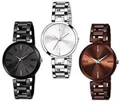 FROZIL Analog Black Silver Brown Dial Watch Combo for Girls and Watches for Womens Pack of 3