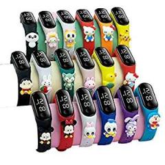 Fusine Pack of 6 Kids Digital LED Touch Watches | Girl's & Boys | Fashionable Watch Band with Different Cartoon or Fruit Designs on The Strap. Multicolored Strap Random Designs