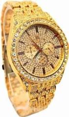 Generic Analog Gold Round Diamond Chronograph Unisex Watch