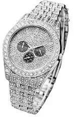 Generic Analog Silver Round Diamond Chronograph Unisex Watch