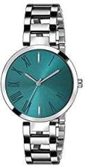 Generic Analogue Green Round Dial Stainless Steel Bracelet Pattern Watch for Women & Girl's 1093GRN