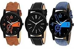 Glamexy Leather Boy's Analog Watch Combo Pack of 3