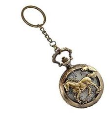 Gold Time Pocket Watch Gift | Running Horse Embossing | Numerical Dial | Metal Keychain Design | Bronze | Vintage | Antique Style Unisex Watch for Men Woman