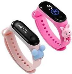 Goldenize Fashion Multicolor Digital Dial Waterproof Stylish and Fashion Child Wrist Smart Watch LED Band for Kids, Colorful 3D Cartoon Super Hero for Kids, Boys & Girls Pink Baby Pink Mouse