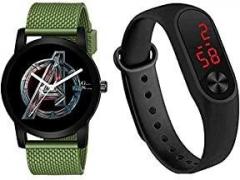 Green Scapper Analogue & Digital Boy's Watch Black Dial Green & Black Colored Strap Pack of 2