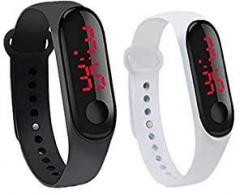 GT Gala Time Combo of 2 Black & White Color Unisex Digital LED Waterproof Silicone M3 Wrist Band Watch for Boys Girls & Men