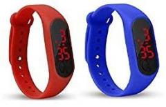 GT Gala Time Combo of 2 Red & Blue Color Unisex Digital LED Waterproof Silicone M3 Wrist Band Watch for Boys Girls & Men