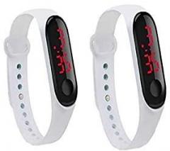 GT Gala Time Combo of 2 White Color Unisex Digital LED Waterproof Silicone M3 Wrist Band Watch for Boys Girls & Men