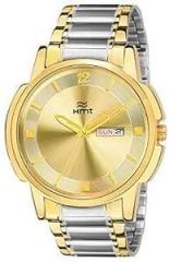 HEMT Gold Dial Day n Date Display Analog Wrist Watch HM GR095 GLD SLV