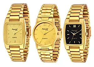 Analogue Men's Watch Gold & Black Dial Golden Colored Strap Pack of 3