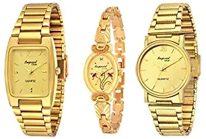 Combo Pack of 3 Golden Colour Analog Watches for Men and Women wcm 002