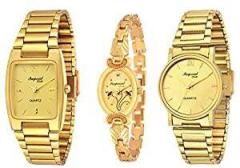 Imperial Club Combo Pack of 3Golden Coloured Analog Watches for Men and Women wcm 002