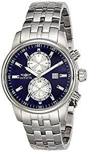Invicta Men's Quartz Watch with Blue Dial Chronograph Display and Silver Stainless Steel Bracelet 21557