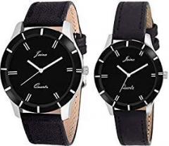 JAINX Analogue Unisex Watch Black Dial Black Colored Strap Pack of 2