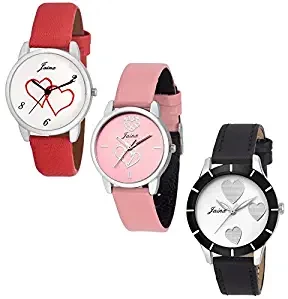 Analogue Women's Watch White & Pink Dial Red, Pink & Black Colored Strap Pack of 3