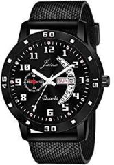 jainx Day & Date Feature Analogue Men Watch Black Dial Black Colored Strap