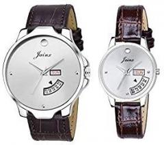 JAINX Unisex Silver Dial Day and Date Function Analog Watch for Couple JC478