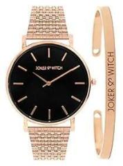 Joker & Witch Women's Starry Night Rose Gold Dial and Band Analog Stainless Steel Watch Bracelet Stack