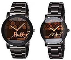 KIARVI GALLERY Hubby Wifey Dial Metal Strap Lovers Couple Analogue Men's & Women's Watch Pack of 2