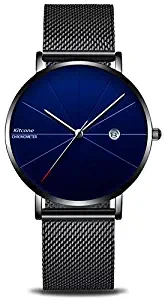 Date & Time Analog Black Dial Blue Shade Dual Tone Glass On Dial Men Watch Blu
