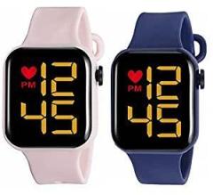 Kytsch Kids Watch Led Digital Unisex Child Watch Multicolor Dial Pink & Blue Colored Strap