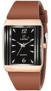 Lamkei Imported Analogue Display Black Dial Brown Silicone Strap Unisex Watch LMK 0023