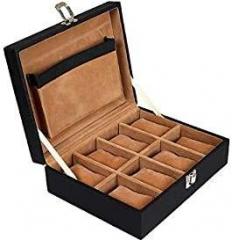 Leather World 8 Slots PU Leather Men Watch Box Display Organizer Case Women Storage Jewellery Black
