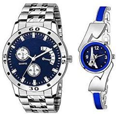 lectose Analogue Men's & Women's Watch Blue Dial Multi Colored Strap Pack of 2