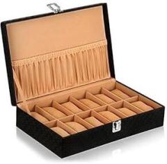 LEDO Glass Watch Box Case Organizer In 12 Slots Of Watches In Black & Cream Color For Unisex