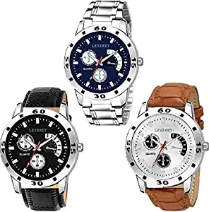 Quartz Movement Analogue Display Multicoloured Dial Men's Watch Combo Pack of 3