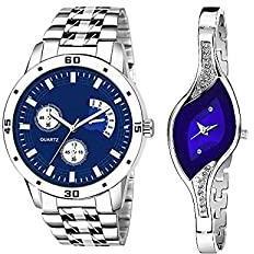 Limpa Blue Color Dial Stainless Steel Strap Round Shap Analog Couple Watch for Men and Women Couple Watch Combo Analogue Unisex Watch