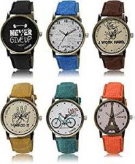 LOREM Retro Analogue Unisex Watch Multicolored Dial Multi Colored Strap Pack of 6