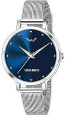 LOUIS DEVIN LD L144 BLU CH Mesh Blue Dial Silver Band Stainless Steel Chain Analog Wrist Watch for Women