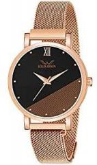 LOUIS DEVIN Rose Gold Plated Mesh Chain Analog Wrist Watch for Women RG142 BLK