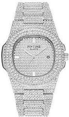 Luxury Mens/Womens Unisex Diamond Analog ling Iced Out Watch Oblong Wristwatch Crystal Quartz Metal Watch
