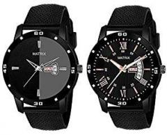 Matrix Pair of The Year Day & Date Black Watches for Men & Boys Set of 2