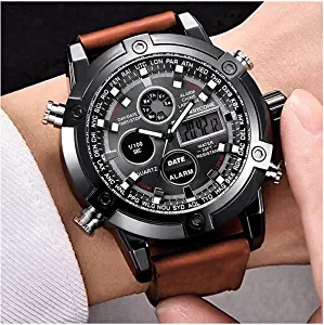 Micacchi Analogue Digital Multi Colour Dial Leather Brown Strap Mens Watches Boys Watch PTM