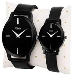 Mikado Analogue Men's & Women's Watch Black Dial Black Colored Strap Pack of 2