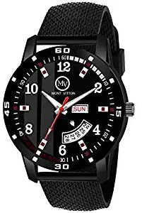 MontVitton Day and Date Functioning Black Quartz Watch for Boys LS2803