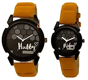 Analogue Men & Women's Watch Black Dial Brown Colored Strap Pack of 2