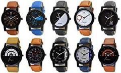 OM DESIGNER Analogue Men's Watch Multicolored Dial Multi Colored Strap Pack of 10