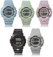 OM DESIGNER Digital Multicolor Silicon Belt Unisex Watches for Girls & Boys Combo Pack of 5