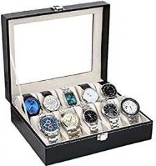 ORPIO LABEL PU Leather 10 Slots Wrist Watch Display Box Storage Holder Organizer Watch Case Jewelry Dispay Watch Box Black, 20 x 25 x 8 cm