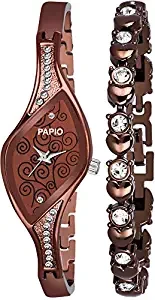 Analogue Women's Watch with Bracelet Brown Dial Brown Colored Strap P WC 5005