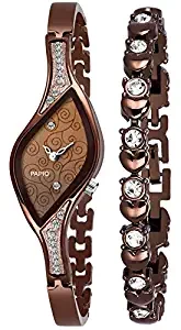 Diamond Studded Analogue Brown Dial Women's Watch with Brown Color Bracelet P WC 5005