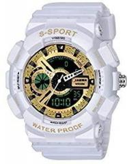 Piaoma Waterproof Series Analogue Digital Golden Dial Boy's and Men's Watch WhiteShock9094 5