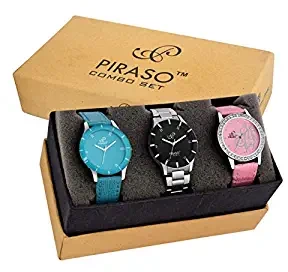 PIRASO Analogue Blue Black Pink Dial Combo of 3 Watches Pw3 06 For Women's